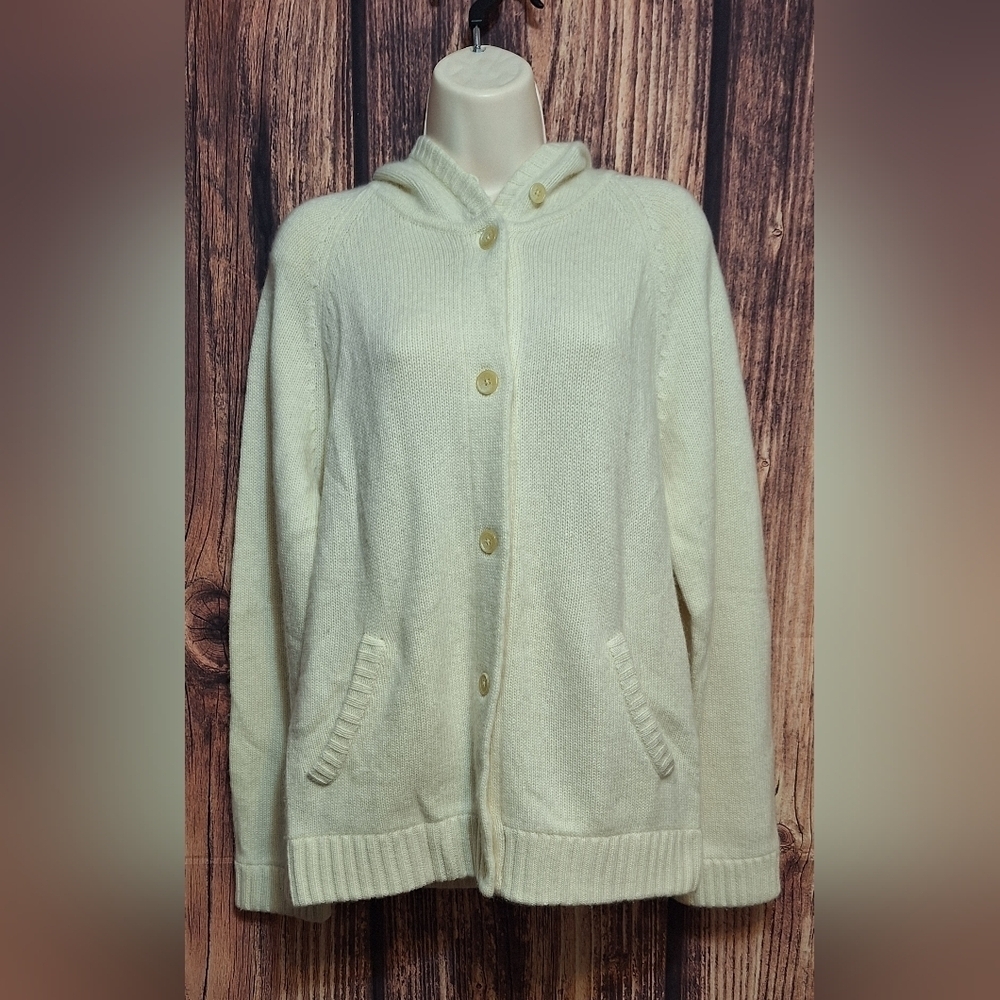 Lauren Ralph Lauren Cream Hooded Button Up Cardigan Size M!